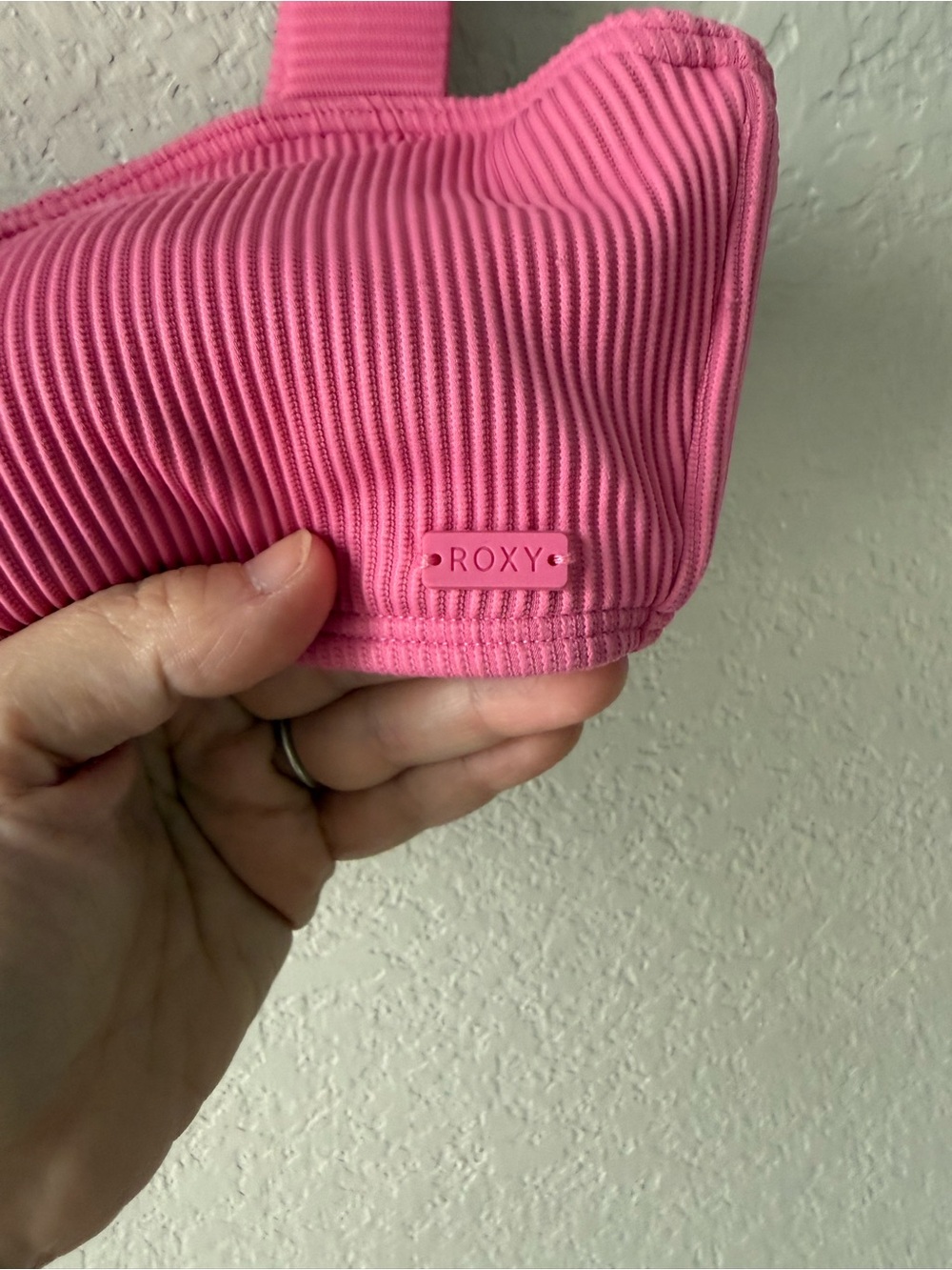 Pink Roxy Ribbed V-Notch Bathing Suit Top - Picture 2 of 3
